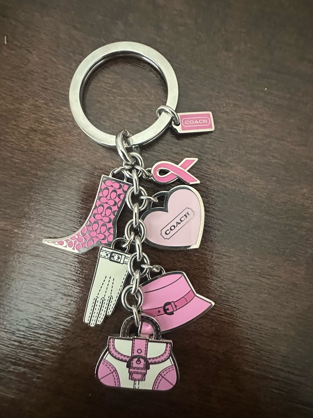 COACH Pink Charm Keyring / Keychain-Breast Cancer Awareness